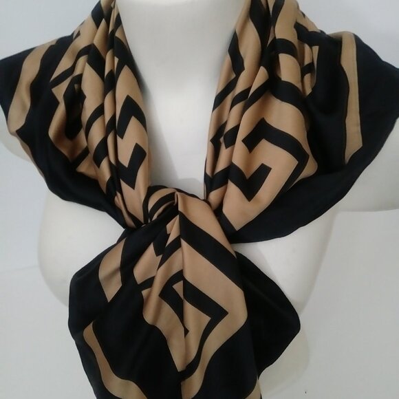Aldo Black Tan Square Silk Scarf - Picture 12 of 12